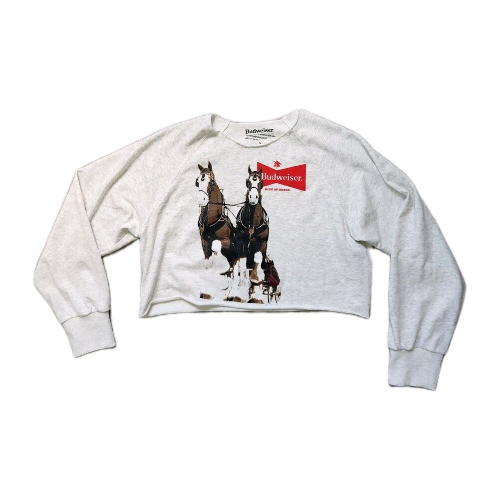 Budweiser Clydesdales Crop Sweatshirt Womens Large Graphic Pullover Horses EUC